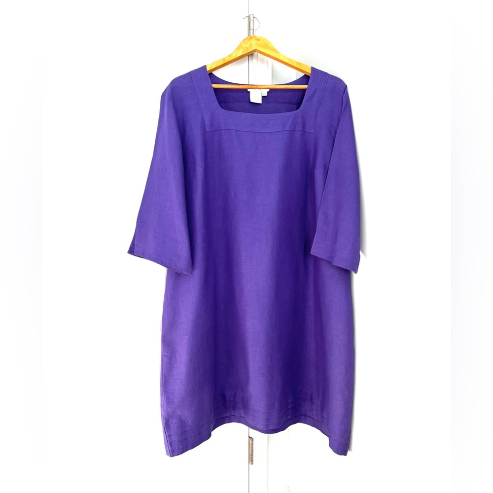 Ulla Popken 100% Linen Dress Purple Square Neck Relaxed Fit Women’s 20/22‎  NWOT